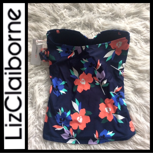 NWT Liz Claiborne Navy Floral Bandeau Tankini Top - Picture 2 of 5